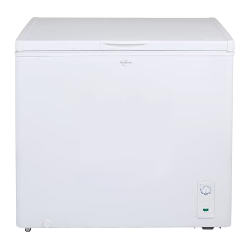 Koolatron Large Chest Freezer, 7.0 cu ft (195L), White, Manual Defrost Deep Freeze, Storage Basket, Space-Saving Flat Back, Stay-Open Lid, Front-Access Drain, for Basement, Laundry Room, Cottage