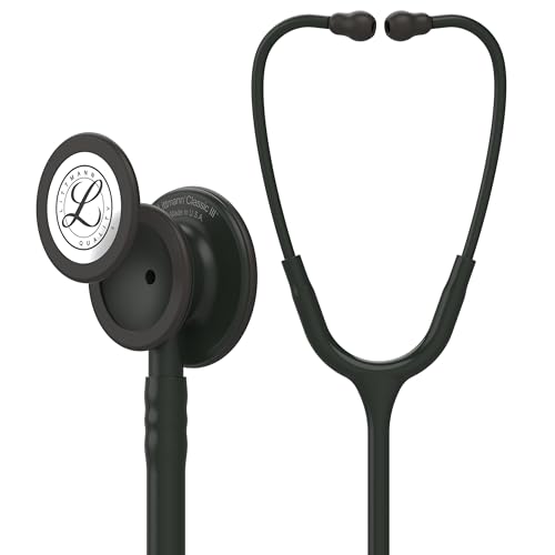 3M Littmann Classic III Monitoring Stethoscope, 5803, More Than 2X as Loud*, Weighs Less**, Stainless Steel Black-Finish Chestpiece, 69 cm (27&quot;) Black Tube, Stem and Headset