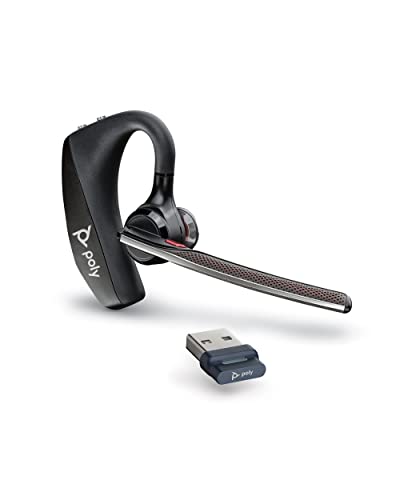 Poly Voyager 5200 UC Wireless Headset &amp; Charging Case (Plantronics) - Single-Ear Bluetooth Headset w/Noise-Canceling Mic - Connect Mobile/Mac/PC via Bluetooth - Works w/Teams, Zoom - Amazon Exclusive