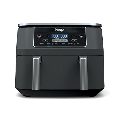 Ninja Foodi 6-in-1 8-qt. (7.6L) 2-Basket Air Fryer DualZone Technology, Match Cook &amp; Smart Finish to Roast, Broil, Dehydrate &amp; More for Quick, Easy Meals, Slate Grey (DZ201C) Canadian Version