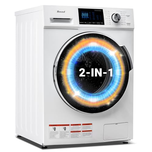Smad 24&quot; All-in-One Washer and Dryer Combo, 2.7 Cu. Ft Ventless Washer Dryer Combo with Child Lock, Low Noise and Easy Store for Laundry, Apartments, RV and Compact Space, White