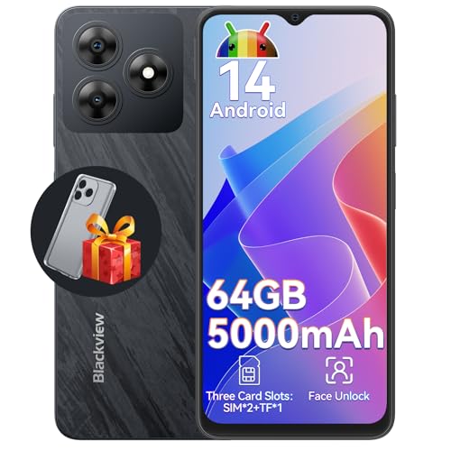 Cell Phone, Blackview Wave 8C Unlocked Cell Phones Canada, Android 14 Smartphone, 6GB+64GB SD 2TB Expand, 5000mAh Android Phone, 4G Dual SIM Phone, 3 Card Slots, 6.56&quot; HD+, 3.5mm Jack, Face Unlock