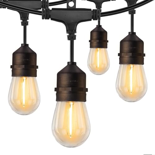 52 Feet LED Outdoor String Lights, Waterproof Patio Lights with 16 +1 Spare Shatterproof Edison Bulbs, Commercial Hanging Lights for Backyard, Porch, Bistro Party, UL Listed, 1W, Warm White