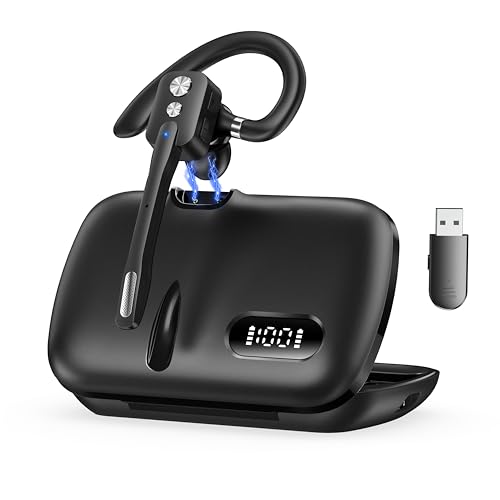 Bluetooth Headset, Wireless Bluetooth Earpiece with Dual-Mic &amp; Noise Canceling, Single Ear Headset with Mute for Business, Remote Work, V5.3 Hand-Free Headset for iOS Android Cell Phone (Black)