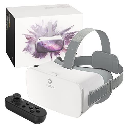 DESTEK V5 VR Headset for Phone with Controller, Anti-Blue Eyes Protected HD Lenses, 110° FOV Virtual Reality Headsets VR Goggles for iPhone 15/14/13/12/11, Samsung, Android - White