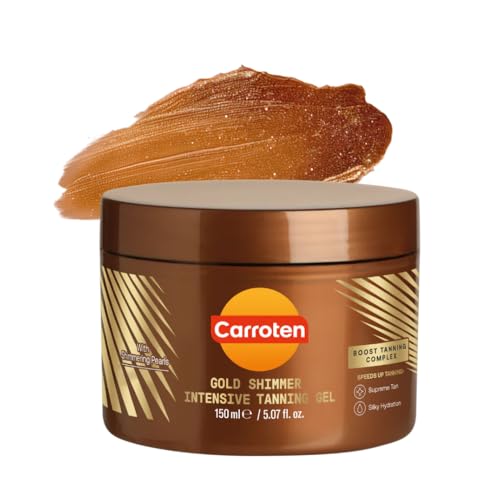 Carroten Gold Shimmer Intensive Tanning Gel | Browning &amp; Bronzing Tan Accelerator | Water-Resistant with Carrot and Coconut Oil | Vitamin A &amp; E For Moisture &amp; Hydration | Made in Greece | 5 Fl Oz