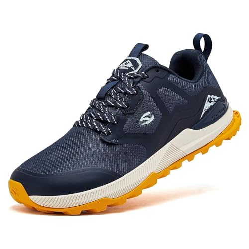 HOBIBEAR Men&#039;s Trail Running Shoes Lightweight Wide Toe Box Walking Shoes Breathable Non-Slip Trekking Sneakers Trailing Cross Training Shoes Hiking Outdoor Casual Workout Runner Navy