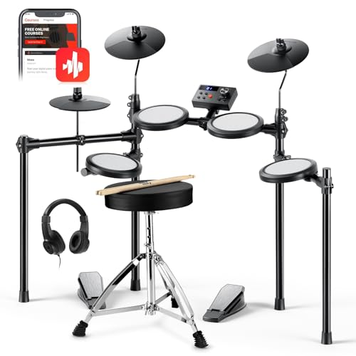 Donner Electric Drum Set, DED-70 NEW Electronic Drum Kit for Beginner w/ 150 Sounds, 4 Quiet Mesh Pads, 9&quot; Cymbals, Portable Drum Set with USB MIDI, Throne, Sticks, Headphone, Christmas Birthday