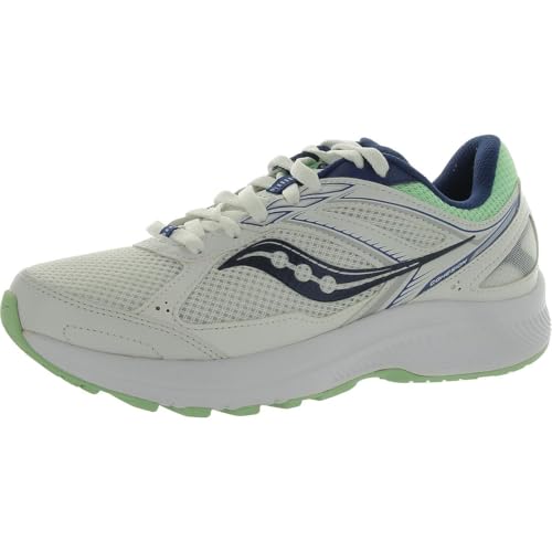 Saucony Women&#039;s Cohesion 14 Road Running Shoe, White/Navy/Mint, 7.5 Wide
