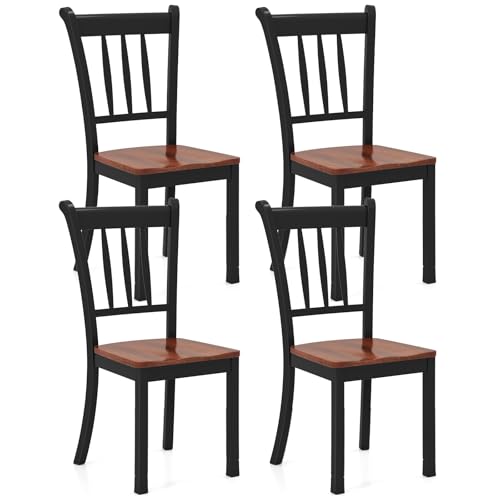 KOTEK Solid Wood Dining Chairs Set of 4, Armless Kitchen Chairs with Curved Slat Back, Farmhouse Dining Room Chairs, Wooden Dining Chairs for Kitchen (Black)