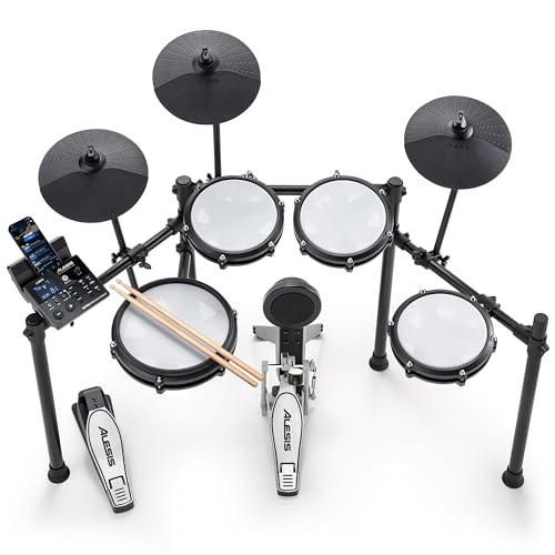 Alesis Nitro Max Kit Electric Drum Set with Quiet Mesh Pads, 10&quot; Dual Zone Snare, Bluetooth, 440+ Authentic Sounds, Drumeo, USB MIDI, Kick Pedal