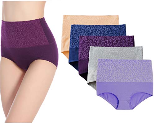 Kinyanco 5-Pack Women&#039;s High Waist Tummy Control Panties Cotton Underwear No Muffin Top (5-Pack, X-Large)