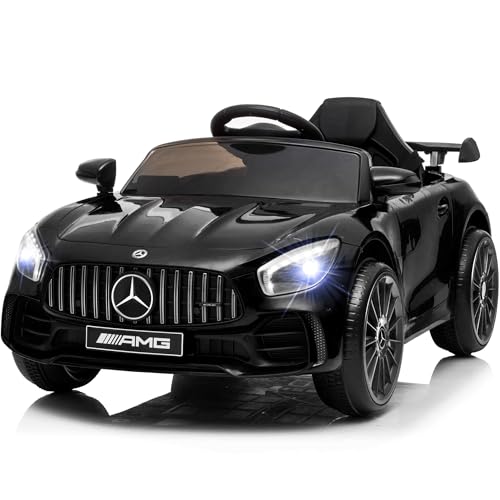 VOLTZ TOYS 12V Ride On Car for Kids, Licensed Mercedes Benz GT R Motorized Electric Vehicle GTR for Children with Remote Control, MP3 and LED Lightings (Black)