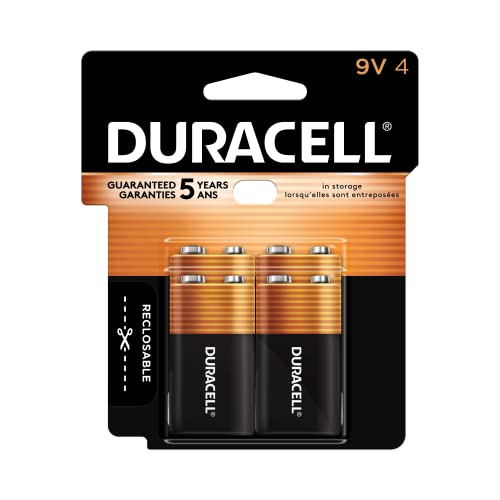 Duracell Coppertop 9V Battery, 4 Count (Pack of 1), 9 Volt Battery with Long-lasting Power, All-Purpose Alkaline 9V Battery for Household and Office Devices