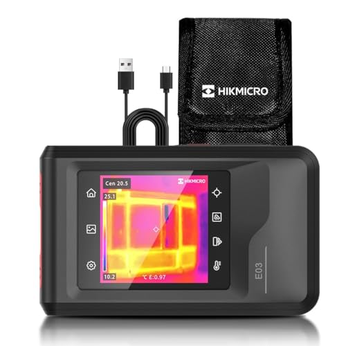 HIKMICRO E03 Thermal Imaging Camera 240 x 240 SuperIR Resolution with Visual Camera, 96 x 96 IR Resolution/9,216 Pixels, 25 Hz Refresh Rate, 3.5&quot; Touch Screen Thermal Camera, IP54, -4°F to 662°F