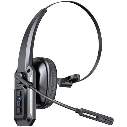 Bluetooth Headset with Microphone, 2024 Trucker Bluetooth V5.3 Headset with Noise Cancelling &amp; Mute Button, 60Hrs Working Time, Wireless Headphones with Mic for Work/Cellphone/Laptop/Office - Black