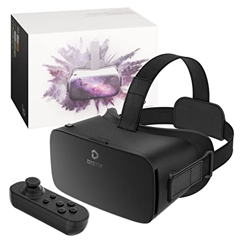 DESTEK V5 VR Headset for Phone with Controller, Anti-Blue Eyes Protected HD Lenses, 110° FOV Virtual Reality Headsets VR Goggles for iPhone 15/14/13/12/11, Samsung, Android - Black