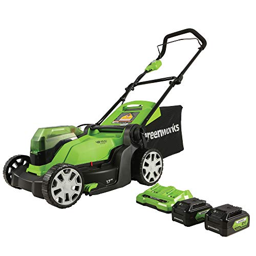Greenworks 48V 17&quot; Lawn Mower, 2 x 24V 4Ah Batteries and Dual Port Charger Included, MO48B2210, Green