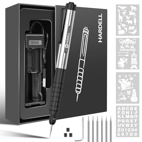 HARDELL Engraving Pen for DIY, Rechargeable Mini Engraver Pen with 6 Rotating Grinding Heads, Cordless Portable Electric Micro Engraving Pen for Jewelry, Glass, Wood, Stone, Metal