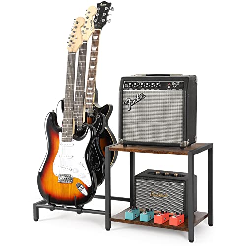 Guitar Stand for Electric Guitar and Bass,3 Guitar Stand Floor,Guitar Rack for Multiple Guitars, Guitar Amp Stand for Guitar Accessories, Adjustable Guitar Holder, Multi Guitar Stand for Home Music