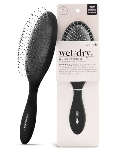 Kitsch Detangler Hair Brush for Wet and Dry Hair, Curly or Straight Hair, Detangling Brush with Flexible Hairbrush Bristles, Hair brushes for Women &amp; Men, Adults &amp; Kids, for Shower &amp; Travel - Black