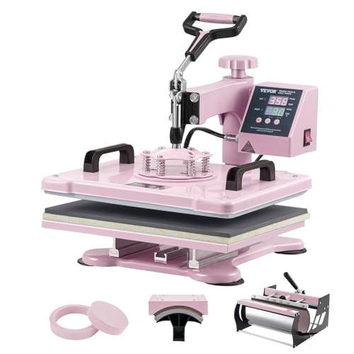 VEVOR Heat Press Machine, 12 x 15 inch, 5 in 1 Heat Transfer Machine with 30 oz Tumbler Press, 360° Swing Away T-Shirt Pressing, Digital Precise Control, for T-Shirts/Mugs/Hats/Plates, Pink