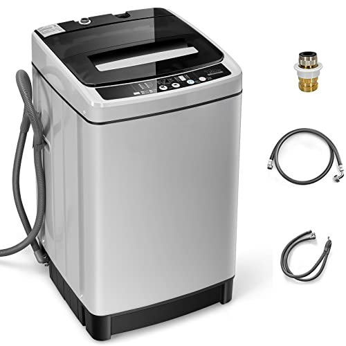 Giantex Full Automatic Washing Machine, 2 in 1 Portable Laundry Washer, 1.5Cu.Ft 11lbs Capacity Washer and Dryer Combo, 8 Programs &amp; 10 Water Levels, Stainless Steel Barrel, Effort Saving Top Load Washer for Apartment Dorm (Gray)