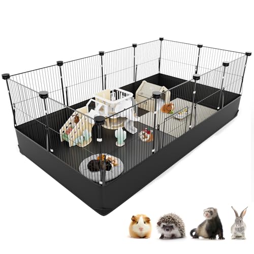 XiaZ Guinea Pig Cage with Waterproof PVC Bottom Liner &amp; One-Hand Release Hook, Triple Fixing C&amp;C Cage for Guinea Pigs, Bunny, Rabbit, Hedgehog, Small Animal Indoor Playpen 48&#039;&#039;L x 24&#039;&#039;W x 16&#039;&#039;H