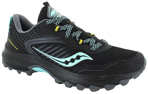 Saucony Women&#039;s, Excursion TR15 Trail Running Shoe, Black/Mint/Yellow, 11
