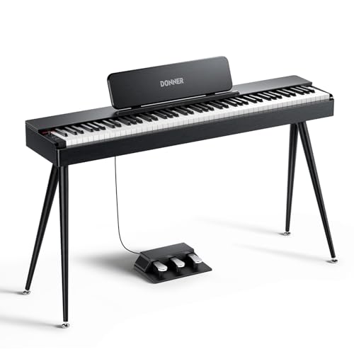 Donner OURA S100 Home Digital Piano with 88 Key Graded Hammer Weighted Keyboard for Beginner, Boasts Bluetooth, 3 Original MIDI Demos, Local Off Function, 2 * 10 W, USB-MIDI, Piano Three Pedal, Black