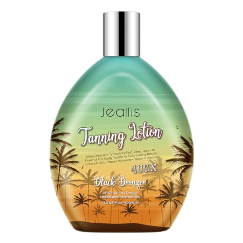 Jeallis Extreme Dark Tanning Lotion Accelerator for Indoor Tanning Beds &amp; Outdoor Sun Tan with Bronzer to Get Dark Fast Tan, Bronzing Tanning Lotion w/Tattoo Protecting Formula, DHA Free, 13.5oz