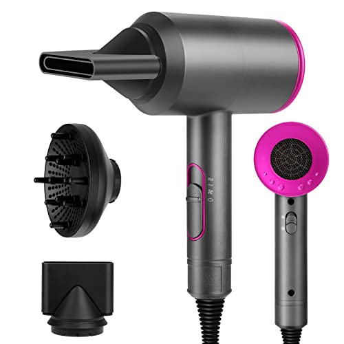 Lostrain Hair Dryer, 1800W Blow Dryer Negative Ion Professional Quick Drying Powerful Hairdryer with Diffuser, Nozzles Attachment 3 Heat &amp; Cool Setting Blowdryer for Women Home &amp; Travel