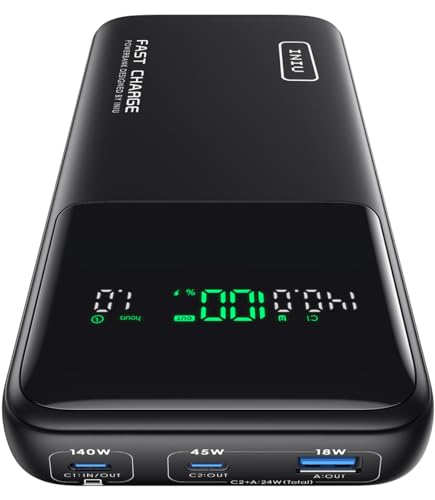 INIU 140W Power Bank, 27000mAh High Capacity Laptop Portable Charger, USB C in&amp;Out Tablet Powerbank, Smart Digital Display Phone Charge Compatible with iPhone 16/15 S23 iPad MacBook Airpods