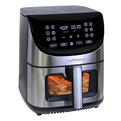 Kenmore 8 Quart Air Fryer - Aerogrill, Non-Stick Frying Basket, French Fry, Digital Touch Screen, 12 Presets, Friteuse électrique, Countertop Cooking Kitchen Appliance, Stainless Steel, Black