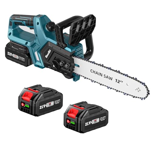 Cordless Mini Chainsaw 12 Inch, Seesii Brushless Battery Powered Mini Saw w/ 2x4.0Ah Batteries, Charger &amp; Oiler, Electric Handheld Chain Saw for Garden Wood Cutting Logging Branch, CH1200