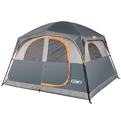 UNP Tents 6 Person Waterproof Windproof Easy Setup,Double Layer Family Camping Tent with 1 Mesh Door &amp; 5 Large Mesh Windows -10&#039;X9&#039;X78in(H) (Gray)