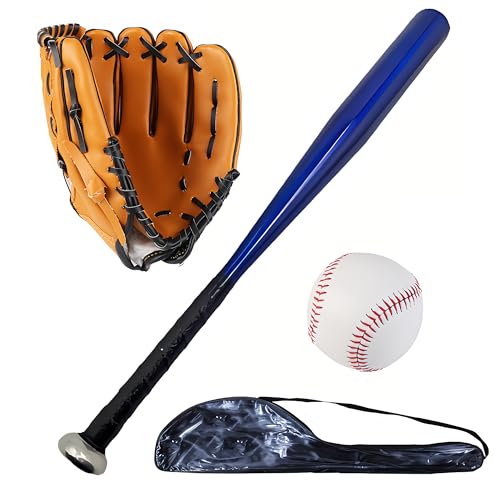 25Inch/63CM Aluminum Baseball Bat Set with Glove &amp; Baseballs for Softball, Batting Practice, Pickup Games (Blue,Length 25 Inches)