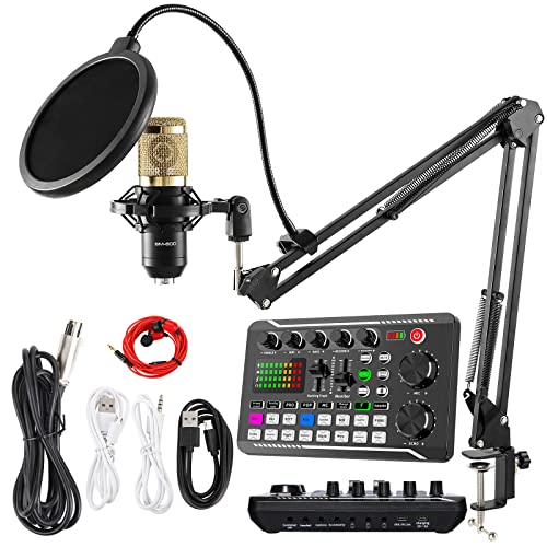 SINWE Podcast Microphone Bundle, BM-800 Condenser Mic with Live Sound Card Kit, Podcast Equipment Bundle with Voice Changer and Mixer Functions for PC Smartphone Studio Recording &amp; Broadcasting