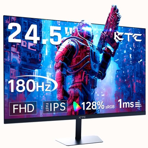 KTC 24.5'' Gaming Monitor 180Hz FHD,Fast IPS 1080P 1 ms, 128% sRGB HDR10,Freesync HDMI x 2 /DP x 1 VESA Tilt Adjustable Xbox PS5 Switch (HDMI Cable Included)