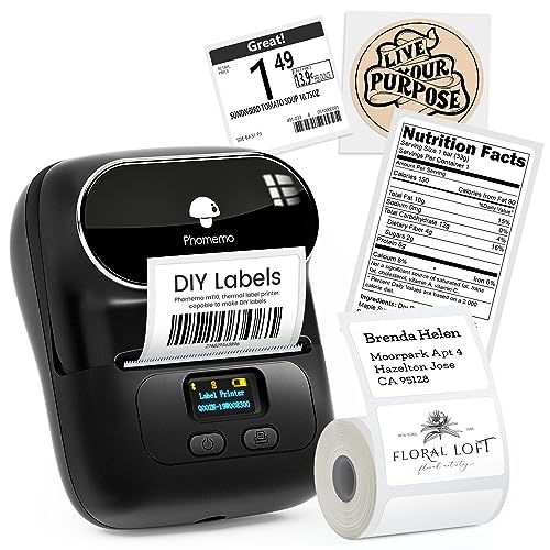 Phomemo Label Maker, Label Printer Thermal, M110 Bluetooth Sticker Printer, Print Width 0.78&#039;&#039;-2&#039;&#039;, Versatile App with 1000 Icons &amp; 300 Templates, for Small Business &amp; Home, Ebony Black (+100 Labels)