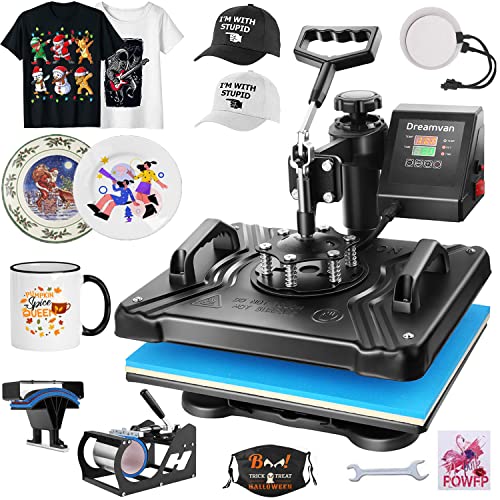 WHUBEFY Heat Press,5 in 1 Tshirt Printing Machine 15&quot;x12&quot; Digital Industrial Heat Transfer Machine,Sublimation Heat Press Machine for T Shirts/Mug/Cap/Plate/DIY
