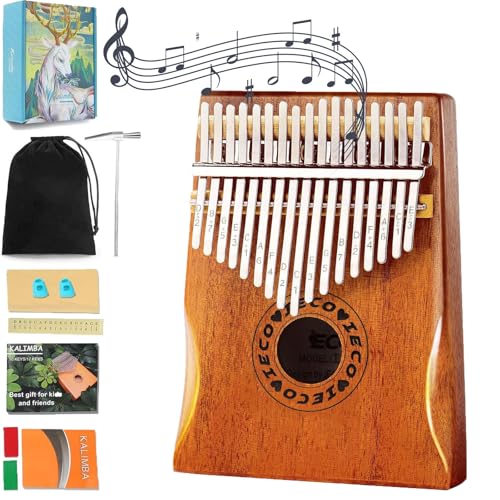 Kalimba Thumb Piano 17 Key Portable Finger Piano with Songbook, Case, Tuning Hammer, Music Gifts for Kids Adults Beginners