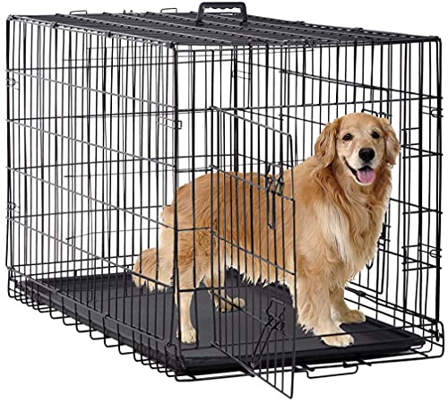 BestPet 48 inch 42 inch Large Dog Crate Dog Cage Dog Kennel Metal Wire Double-Door Folding Pet Animal Pet Cage with Plastic Tray and Handle (48&quot;)