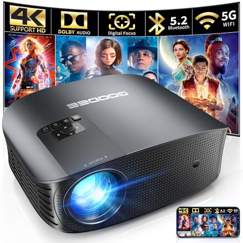GooDee Projector 4K with WiFi and Bluetooth Supported, FHD 1080P Mini Portable Projector for Outdoor Moives, 5G Video Projector for Home Theater Dolby Audio Zoom TV Stick PPT (YG600 Plus)