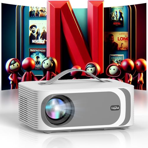 [1000ANSI/Netflix Licensed/25W Dolby Audio] Smart Projector 4K, Mini Projector Bluetooth 5.2 &amp; WiFi 6: 4D/4P Keystone+Electric Focus, Native 1080P, HDR10+, Lisowod Portable Projector for Outdoor Movie