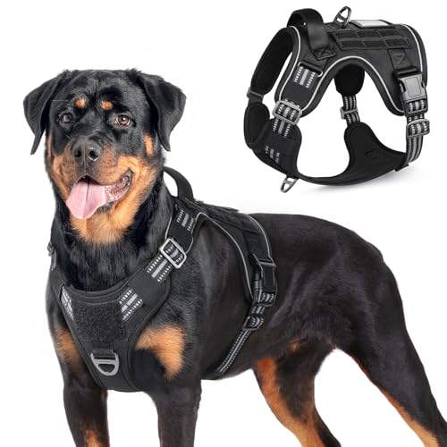 rabbitgoo Dog Harness No Pull, Military for Large Dogs with Handle &amp; Molle, Easy Control Service Vest Training Walking, Adjustable Reflective Tactical Pet Harness, Black, L