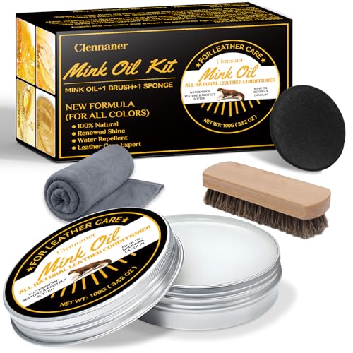 Mink Oil for Leather Boots, 4-in-1 Leather Conditioner and Cleaner, Waterproof Soften and Restore Shoes, Jackets, Hats, Baseball Gloves, Saddles and Harnesses (3.52 oz) Black