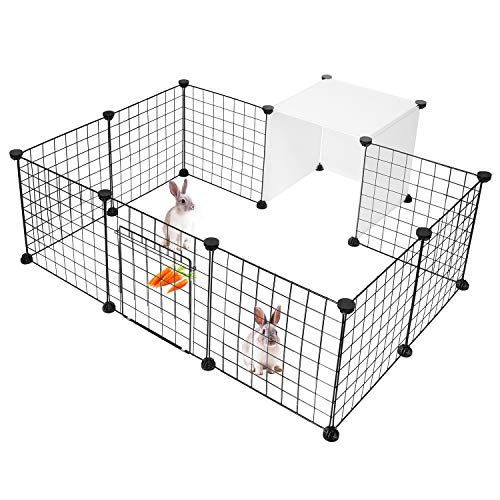 LIVINGbasics Pet Dog Playpen, Small Animal Cage Indoor Portable Metal Wire Yard Fence for Small Animals,14 Panels (14&quot; x 14&quot;)