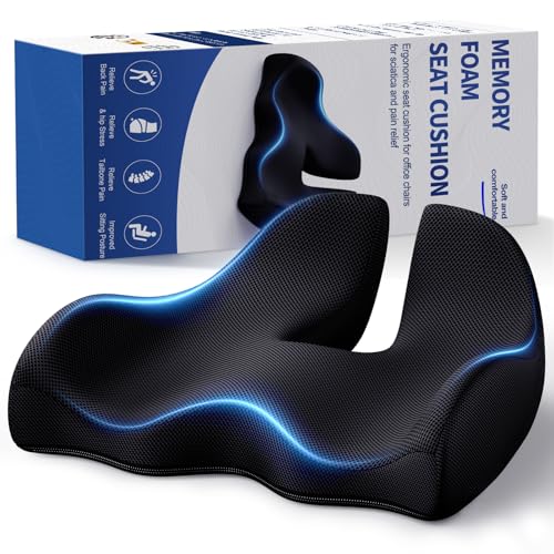 Benazcap X Large Memory Seat Cushion for Office Chair Ergonomic Cushions Butt Pillow for Pressure Relief Sciatica &amp; Pain Relief Memory Foam for Long Sitting for Gaming Chair and Car Seat