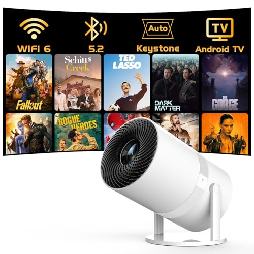 【Built-in Apps】 Mini Projector with WiFi 6 and Bluetooth, 1080P Portable Outdoor Projector with 【Auto Keystone】, 270°Rotation Movie Projector Compatible with HDMI, USB, Smartphone